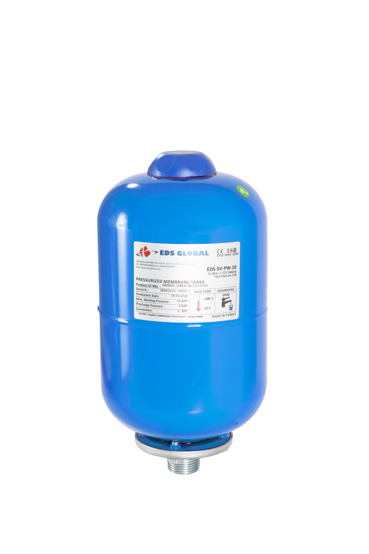 5 Lt. 8 Bar Dik Ayaksız Hidrofor Tankı